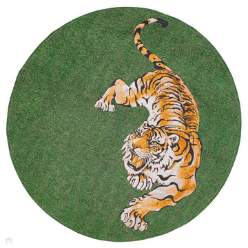 Louis De Poortere Pop Tiger 9388 Green On Fire Washable Polyester Flatweave Round Eco-Rug-Louis De Poortere-Rug Love - The Most Loved Rug Store